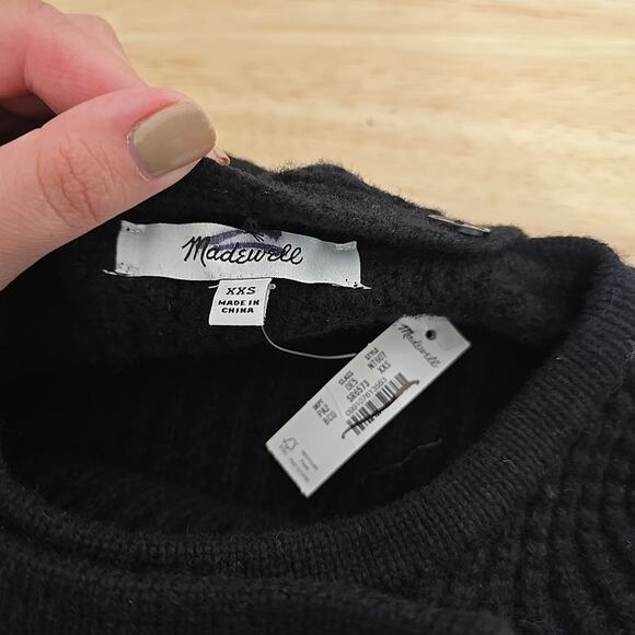 NWT‎ Madewell Black Combo Knit Cardigan Jacket Merino with Scarf Size XXS NT607 - Picture 4 of 11